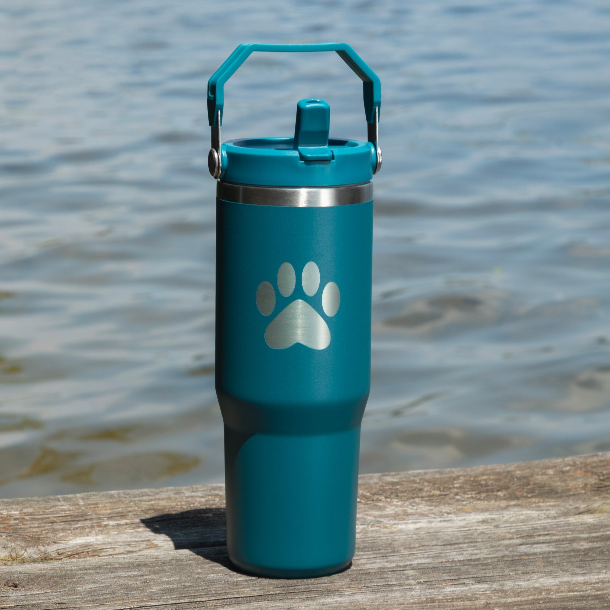 Paw Print Stainless Steel Tumbler with Flip Straw - 30 oz