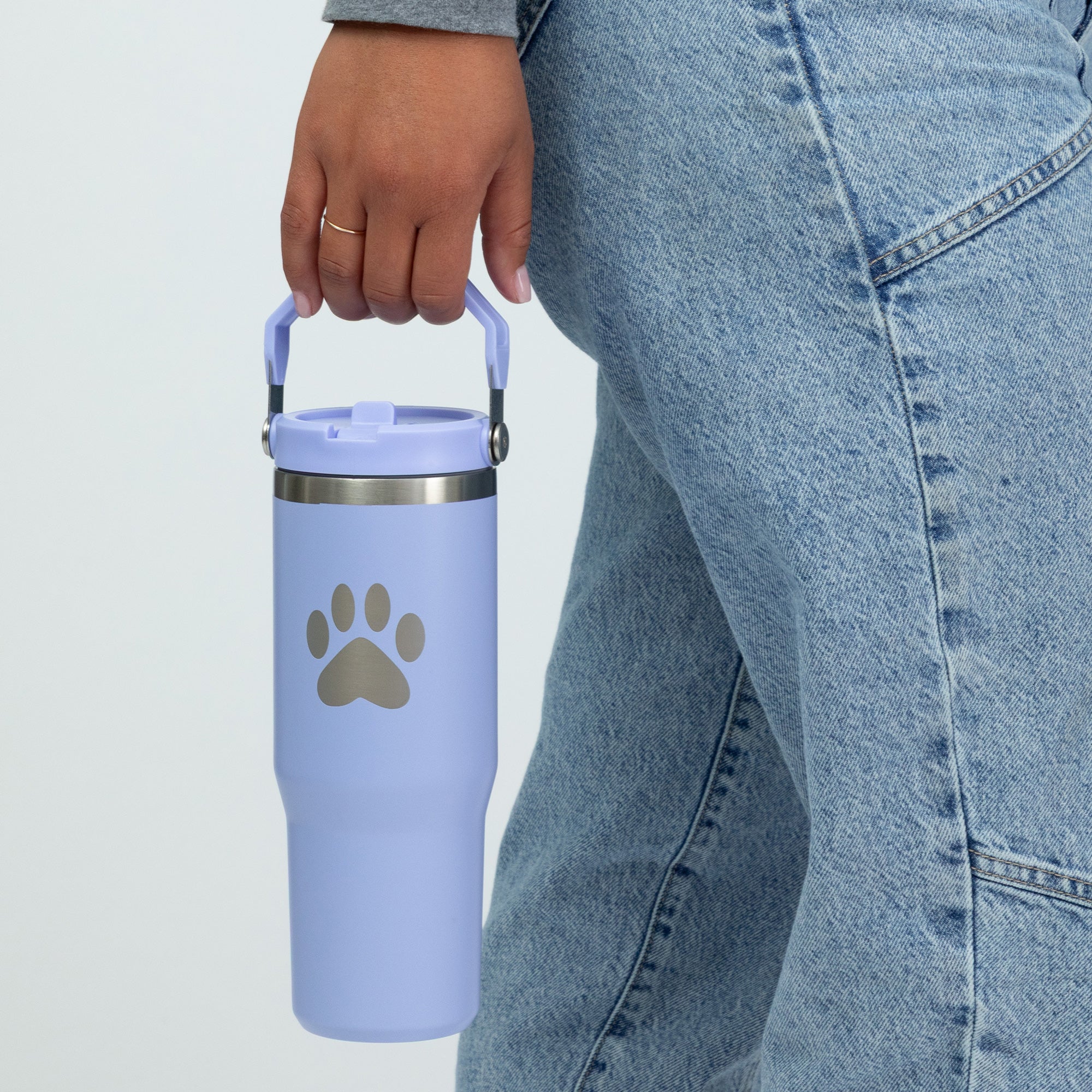Paw Print Stainless Steel Tumbler with Flip Straw - 30 oz