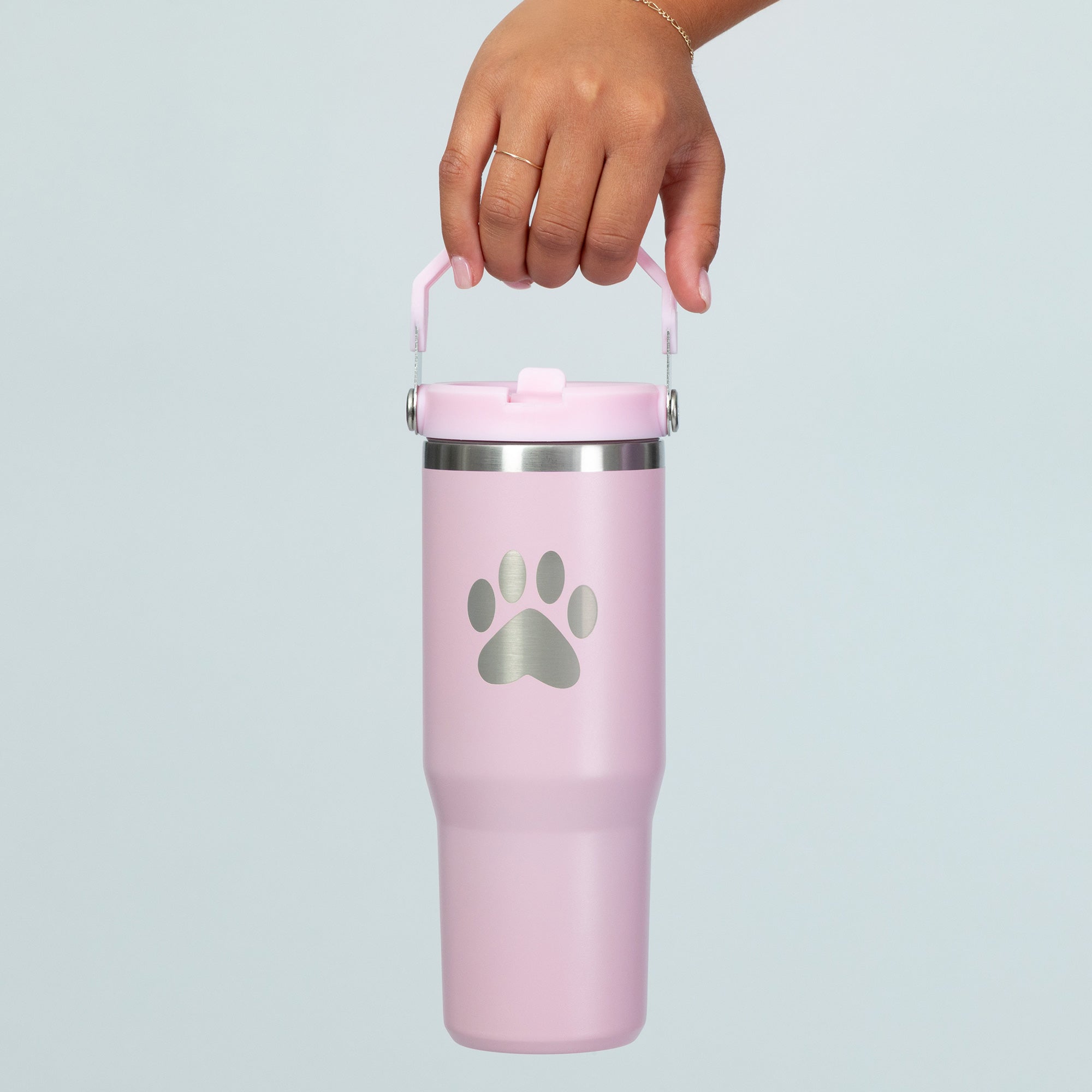 Paw Print Stainless Steel Tumbler with Flip Straw - 30 oz