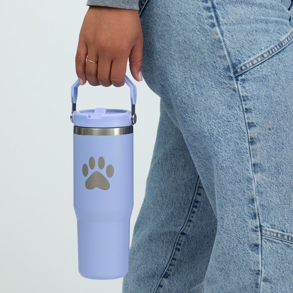 Paw Print Stainless Steel Tumbler with Flip Straw - 30 oz