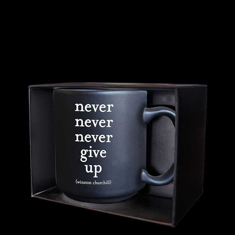 """never give up"" mini mug"