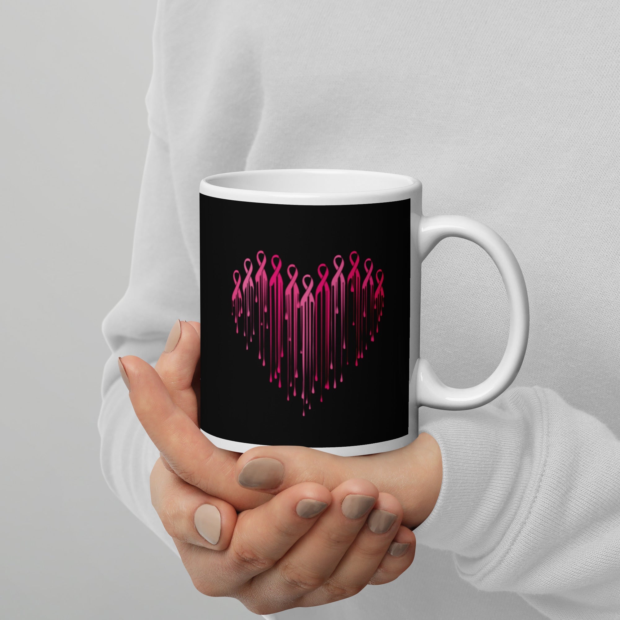 Painted Heart of Pink Ribbons Mug